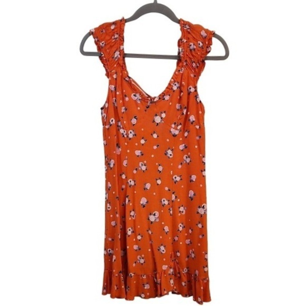 Free People Orange Floral Ruffle Sleeve Mini Dressβ XS